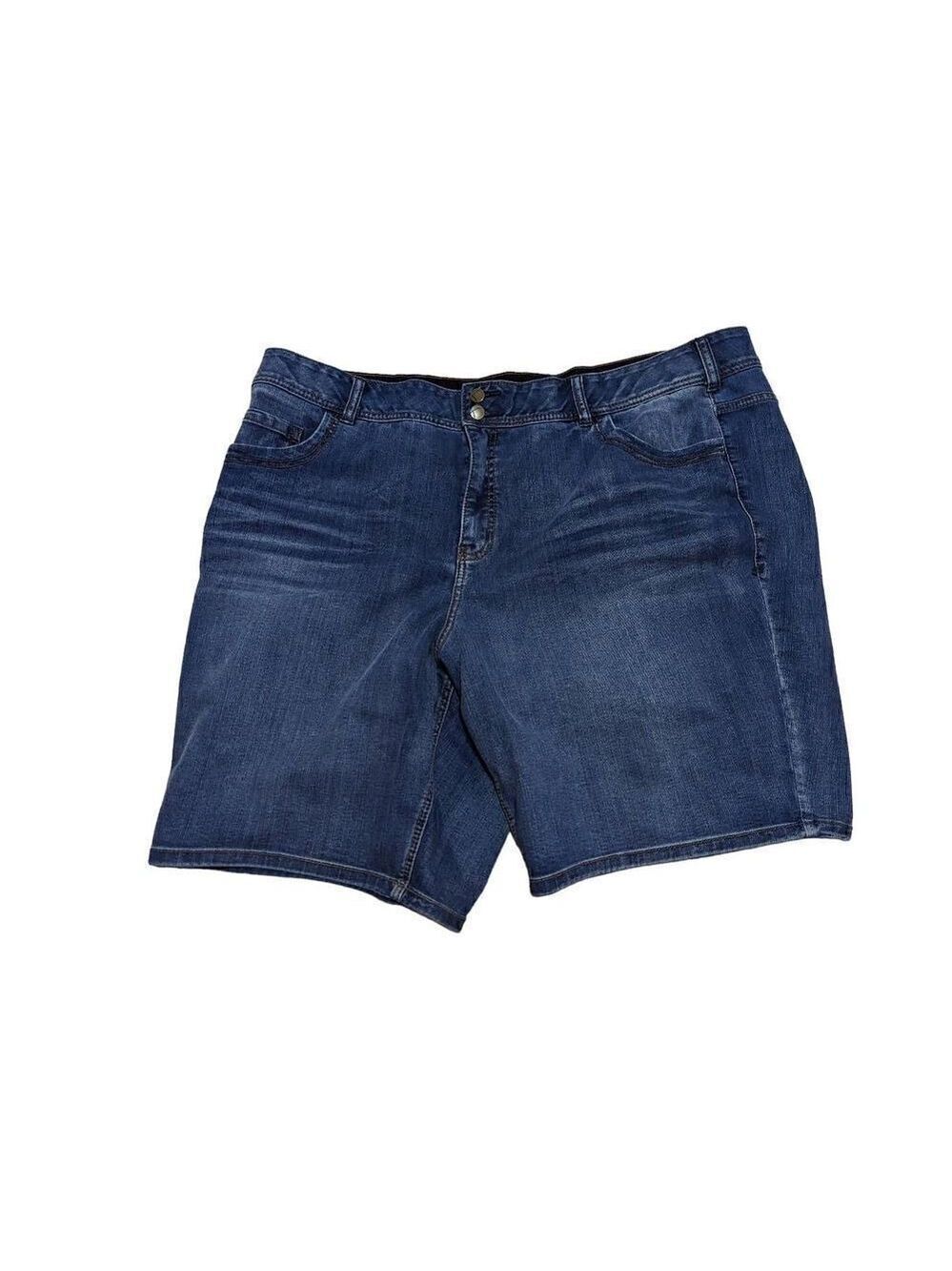 Lane Bryant Women's Blue Stretch High Rise Bermuda Jeans Short Size 26